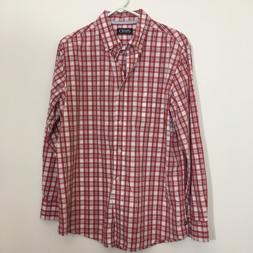 CHAPS Red & White Checker Plaid Button-Down Shirt